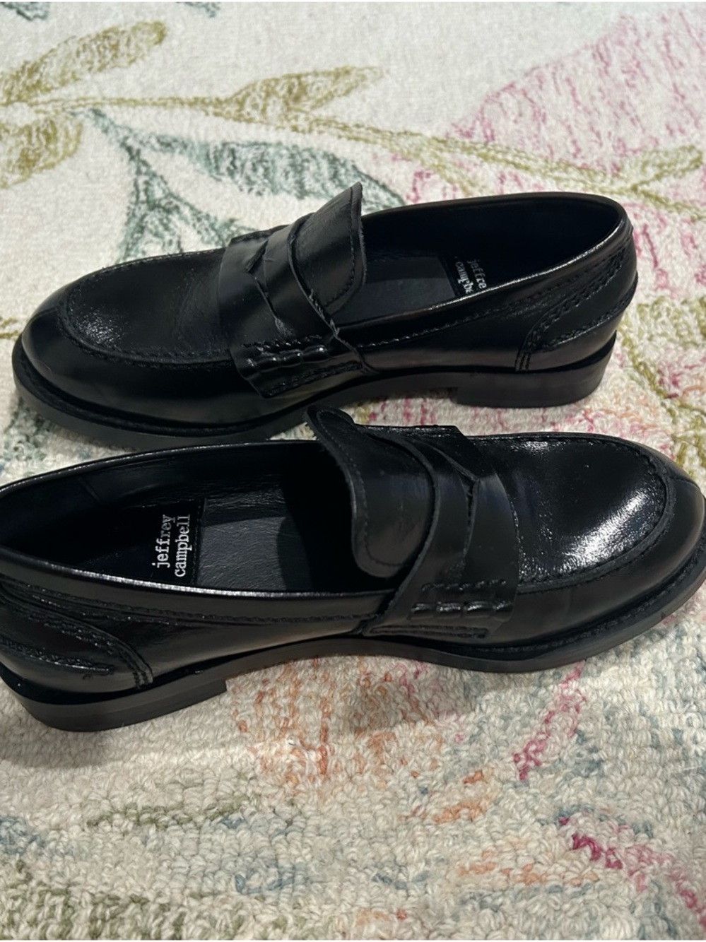 New Jeffrey Campbell Black Leather Penny Loafers Women’s size 6 - Picture 5 of 7